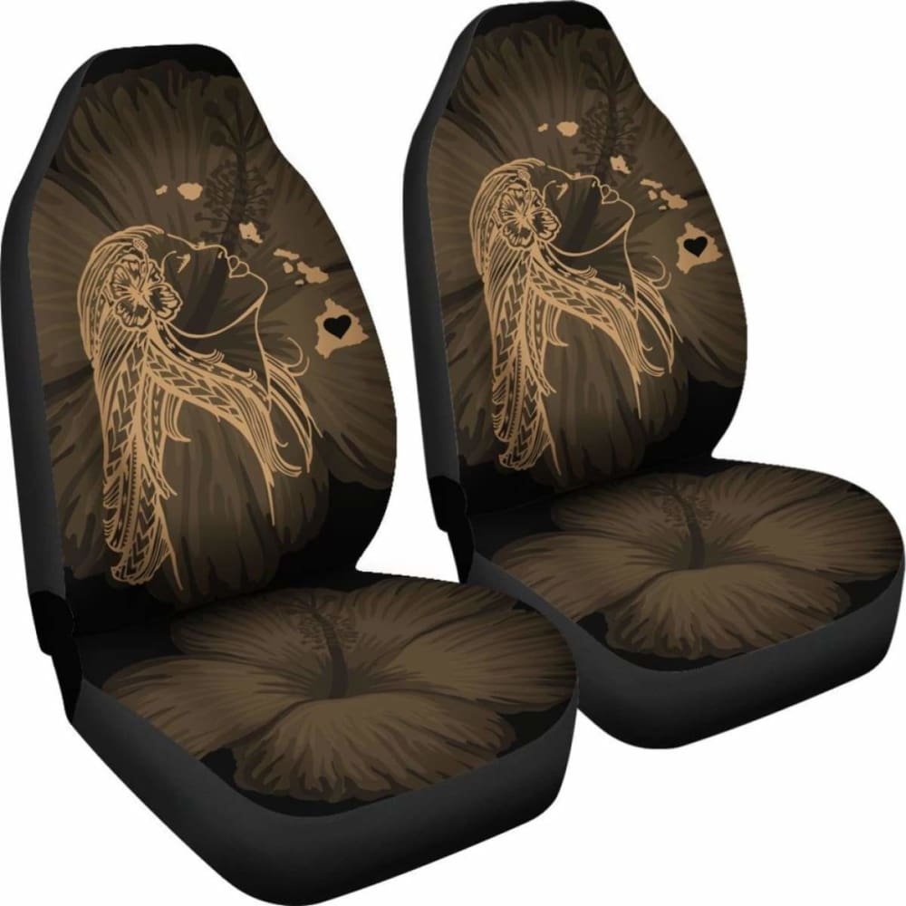 Alohawaii Car Seat Covers - Hawaii Hula Girl Hibiscus Map Gold -