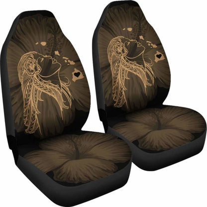 Alohawaii Car Seat Covers - Hawaii Hula Girl Hibiscus Map Gold -