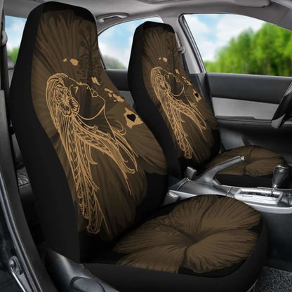 Alohawaii Car Seat Covers - Hawaii Hula Girl Hibiscus Map Gold -
