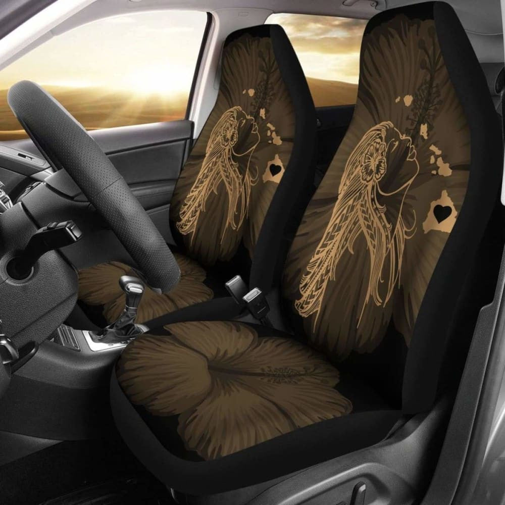 Alohawaii Car Seat Covers - Hawaii Hula Girl Hibiscus Map Gold -