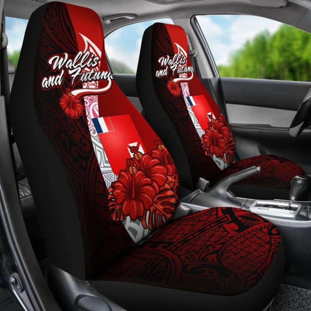 Wallis And Futuna Polynesian Car Seat Covers - Coat Of Arm With Hibiscus -