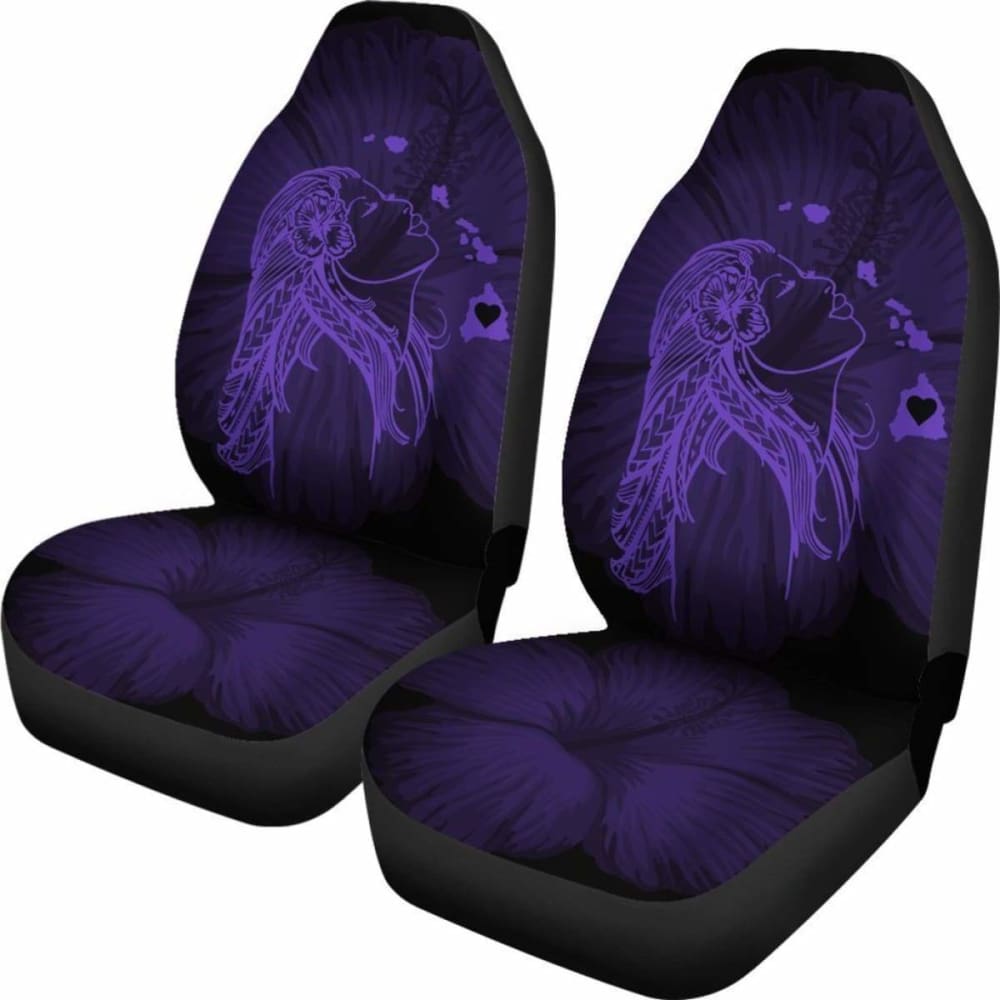 Alohawaii Car Seat Covers - Hawaii Hula Girl Hibiscus Map Purple -