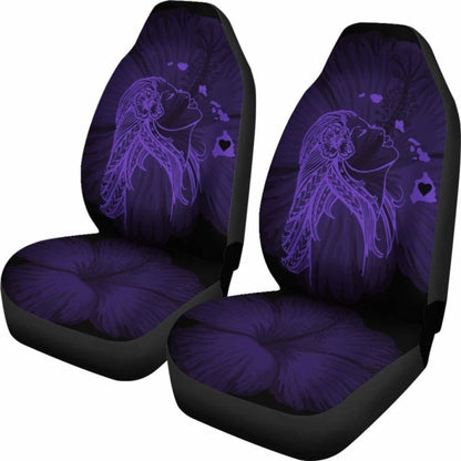 Alohawaii Car Seat Covers - Hawaii Hula Girl Hibiscus Map Purple -