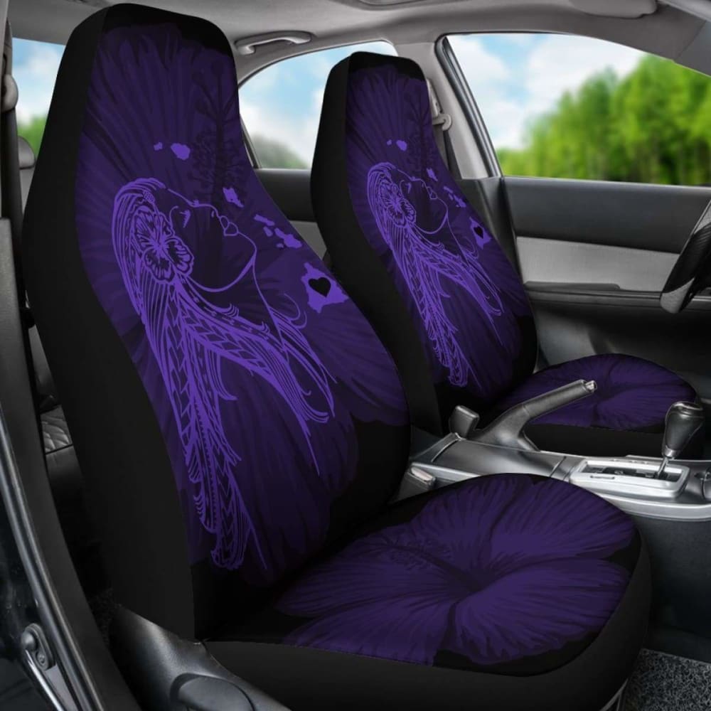 Alohawaii Car Seat Covers - Hawaii Hula Girl Hibiscus Map Purple -