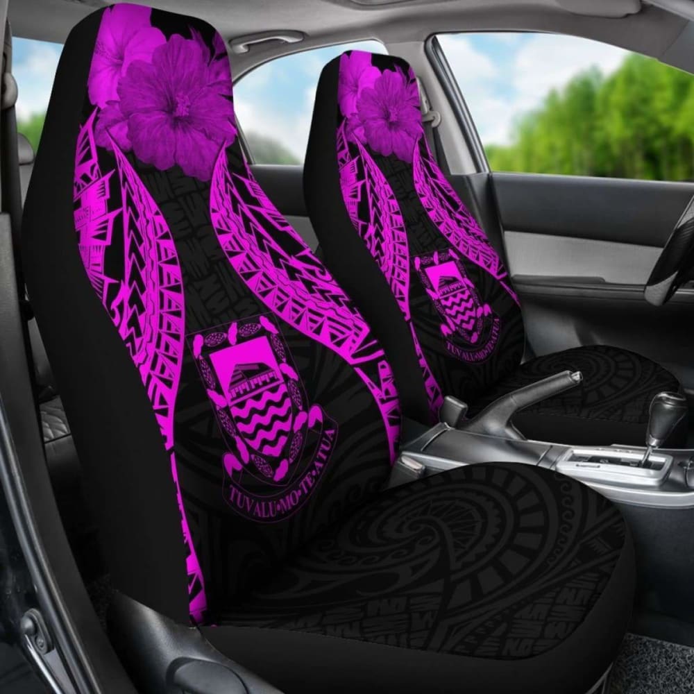 Tuvalu Polynesian Car Seat Covers Pride Seal And Hibiscus Pink -