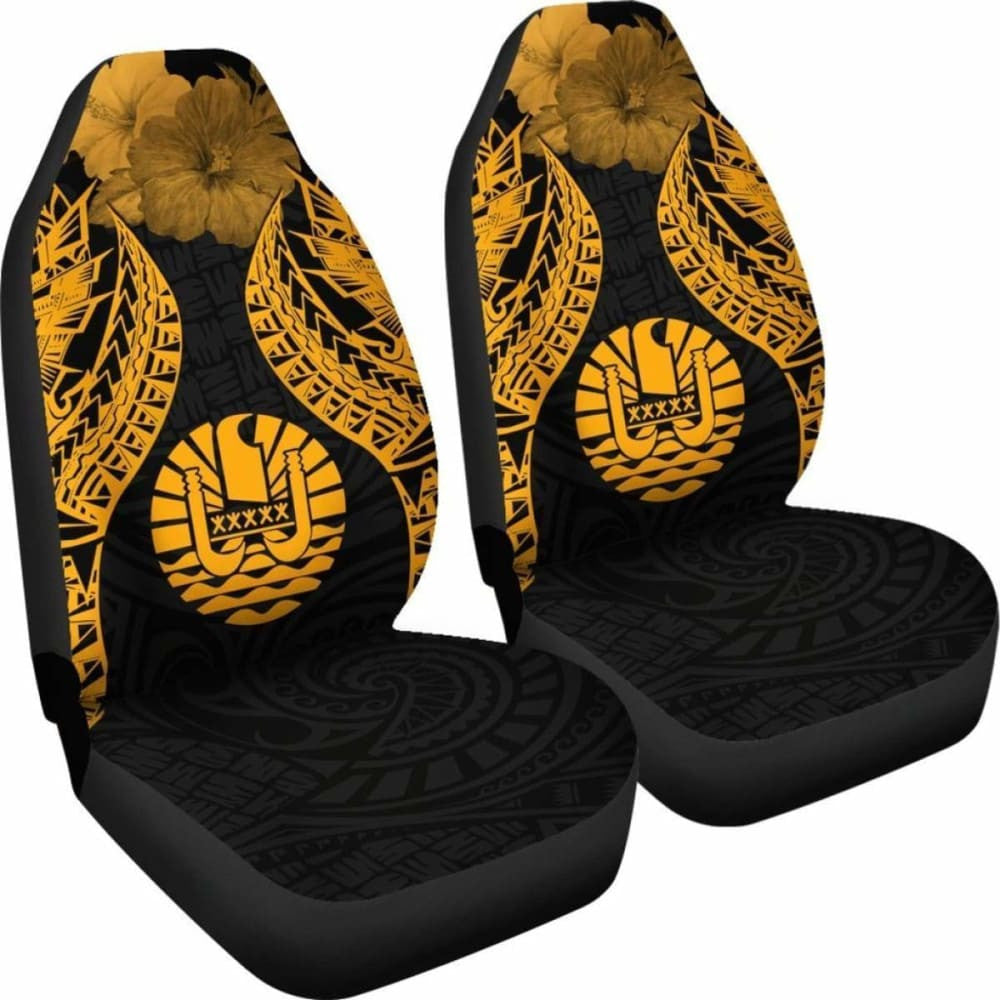 Tahiti Polynesian Car Seat Covers Pride Seal And Hibiscus Gold -