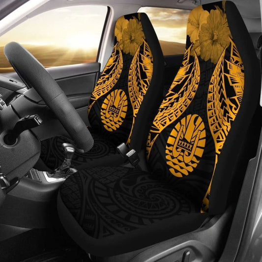 Tahiti Polynesian Car Seat Covers Pride Seal And Hibiscus Gold -