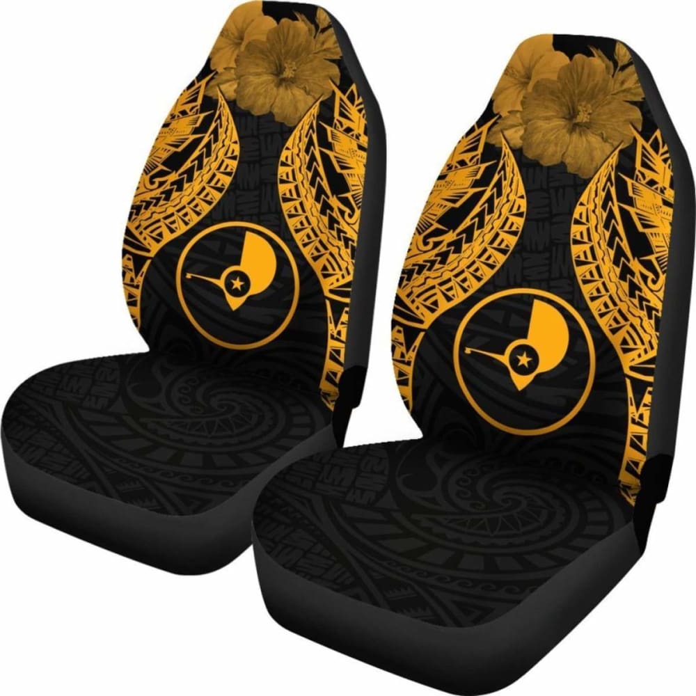 Yap Polynesian Car Seat Covers Pride Seal And Hibiscus Gold -