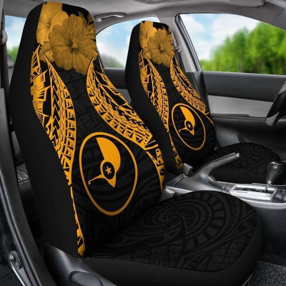 Yap Polynesian Car Seat Covers Pride Seal And Hibiscus Gold -
