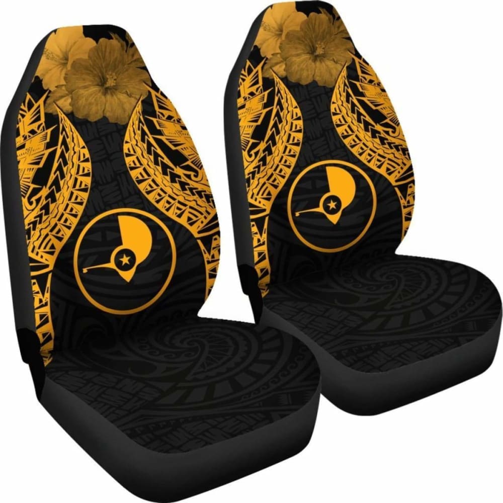 Yap Polynesian Car Seat Covers Pride Seal And Hibiscus Gold -