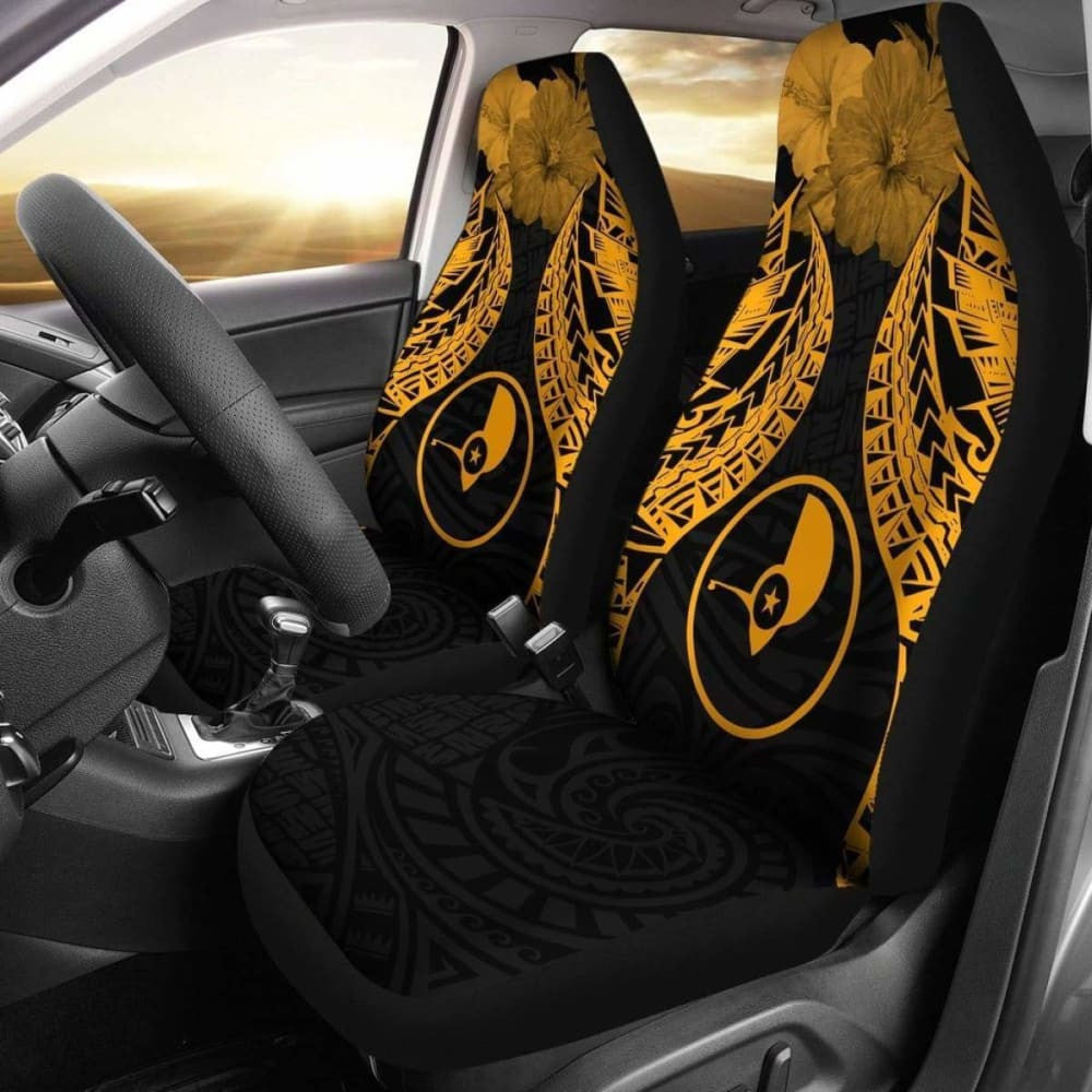Yap Polynesian Car Seat Covers Pride Seal And Hibiscus Gold -