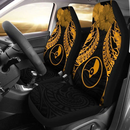 Yap Polynesian Car Seat Covers Pride Seal And Hibiscus Gold -
