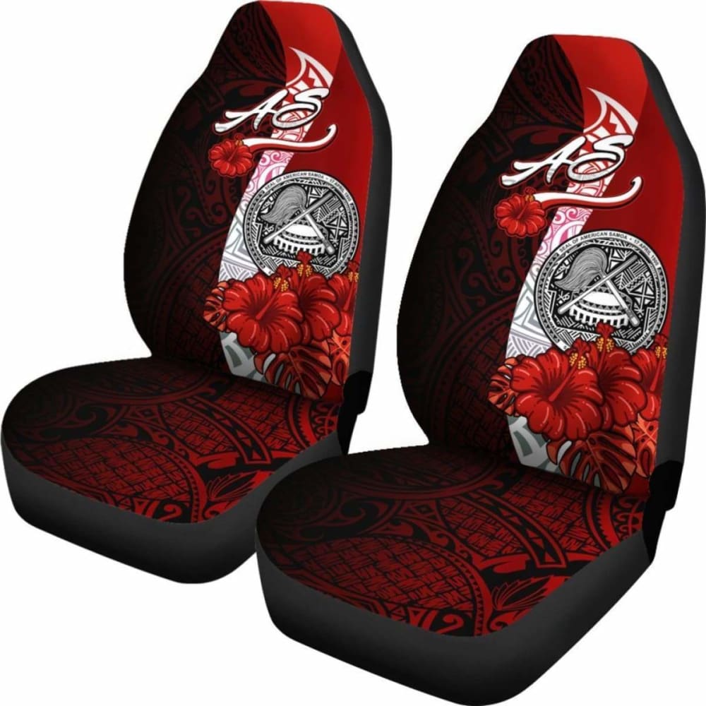 American Samoa Polynesian Car Seat Covers - Coat Of Arm With Hibiscus -