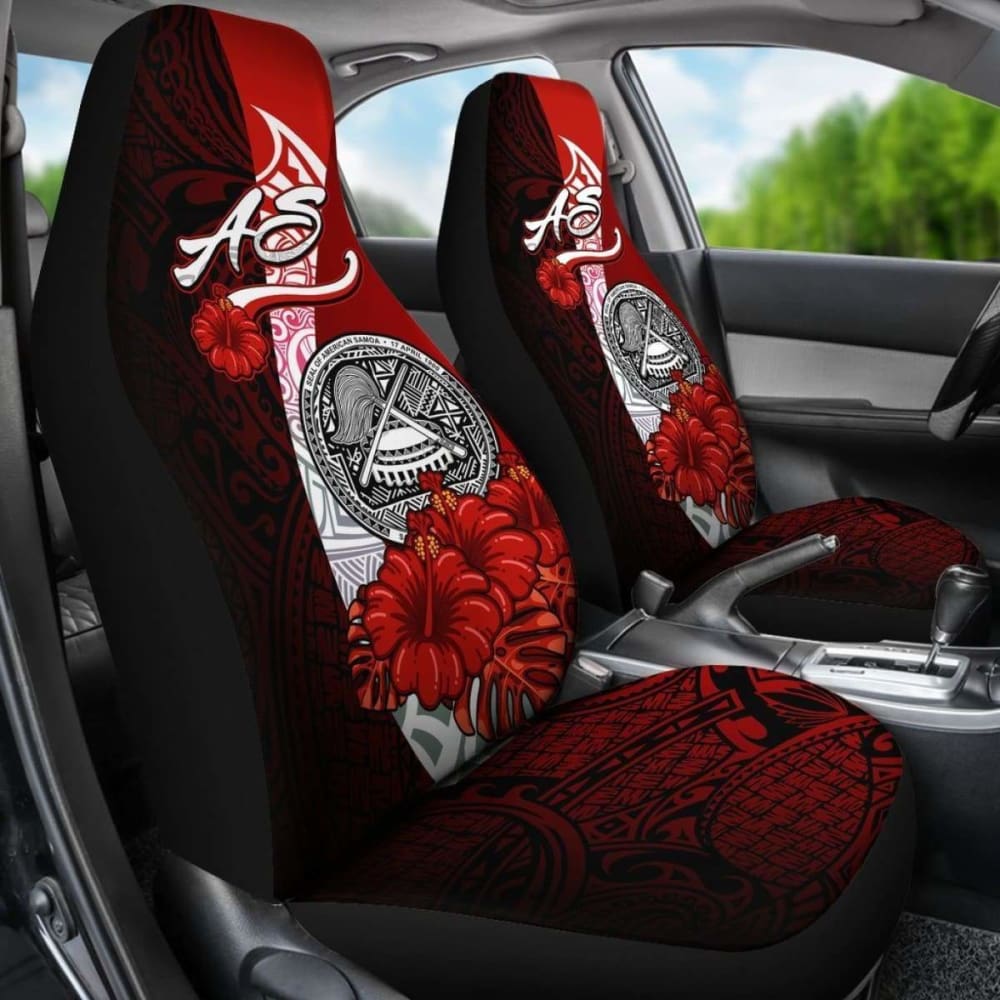American Samoa Polynesian Car Seat Covers - Coat Of Arm With Hibiscus -