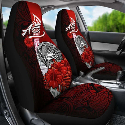American Samoa Polynesian Car Seat Covers - Coat Of Arm With Hibiscus -