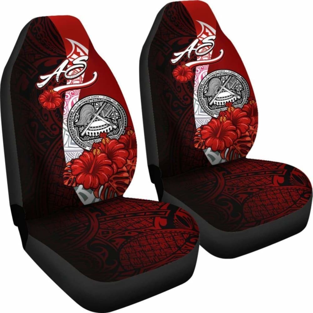 American Samoa Polynesian Car Seat Covers - Coat Of Arm With Hibiscus -