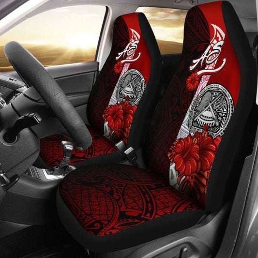 American Samoa Polynesian Car Seat Covers - Coat Of Arm With Hibiscus -