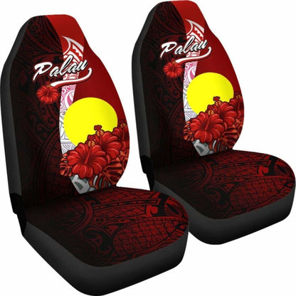 Palau Polynesian Car Seat Covers - Coat Of Arm With Hibiscus -