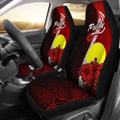 Palau Polynesian Car Seat Covers - Coat Of Arm With Hibiscus -
