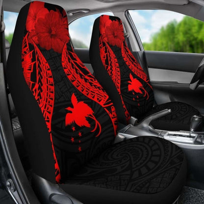 Papua New Guinea Polynesian Car Seat Covers Pride Seal And Hibiscus Red -