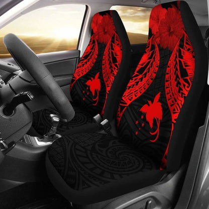 Papua New Guinea Polynesian Car Seat Covers Pride Seal And Hibiscus Red -