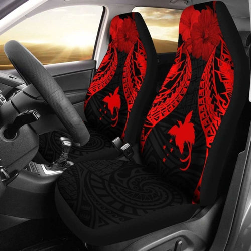 Papua New Guinea Polynesian Car Seat Covers Pride Seal And Hibiscus Red -