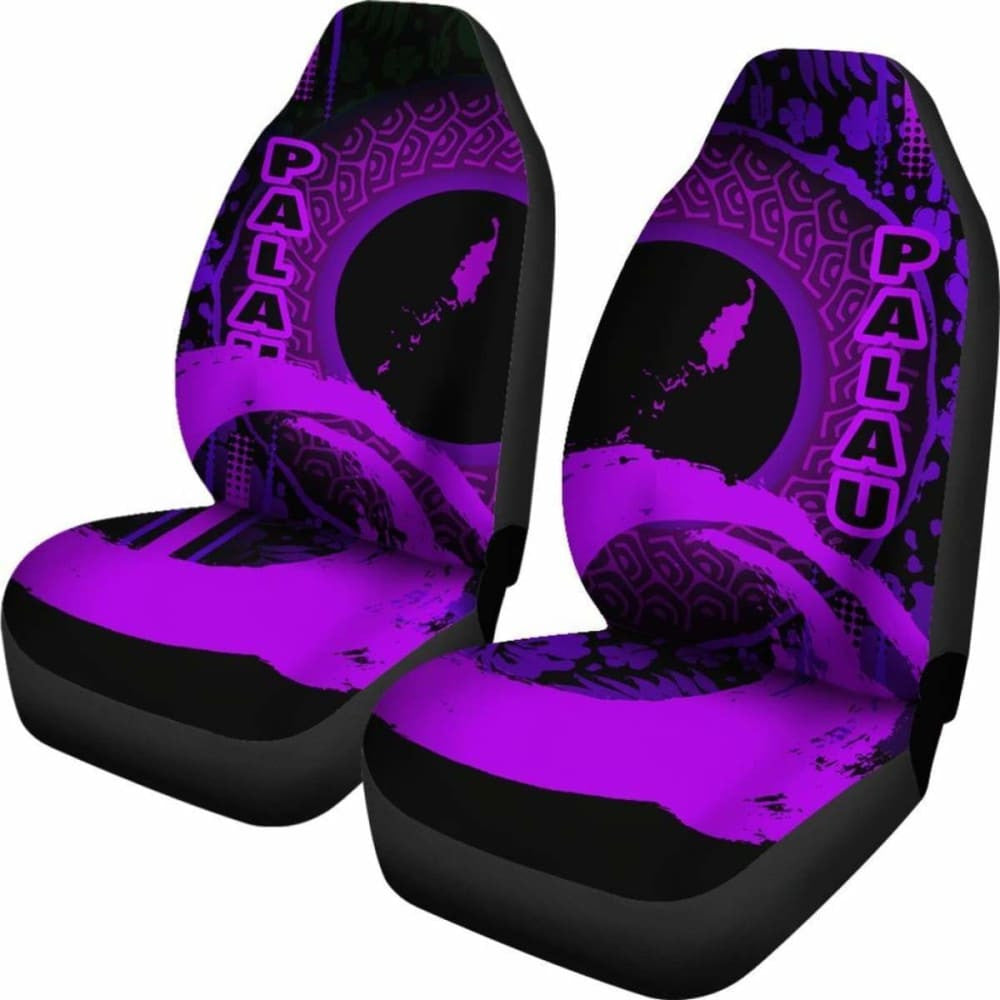 Palau Car Seat Covers - Palau Map Hibiscus And Wave Purple -