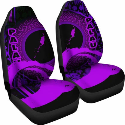 Palau Car Seat Covers - Palau Map Hibiscus And Wave Purple -