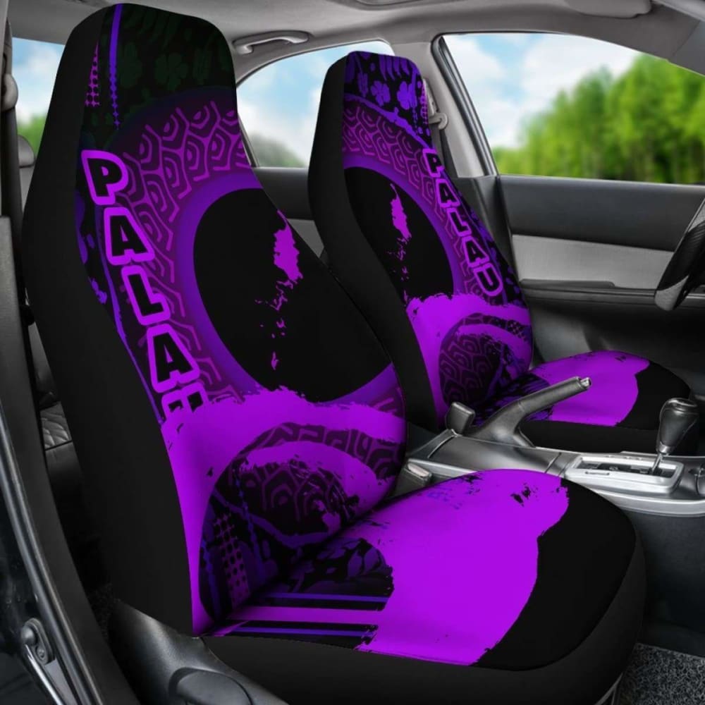 Palau Car Seat Covers - Palau Map Hibiscus And Wave Purple -
