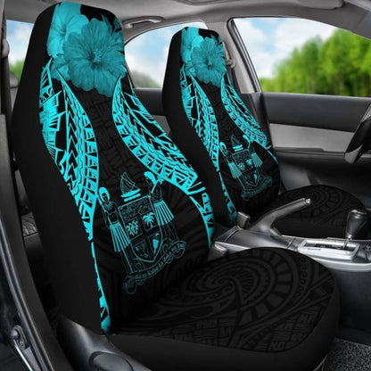 Fiji Polynesian Car Seat Covers Pride Seal And Hibiscus Neon Blue -