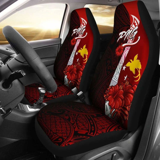 Papua New Guinea Polynesian Car Seat Covers - Coat Of Arm With Hibiscus -