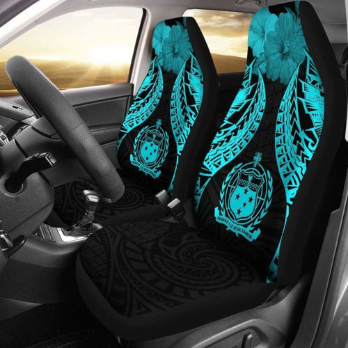Samoa Polynesian Car Seat Covers Pride Seal And Hibiscus Neon Blue -