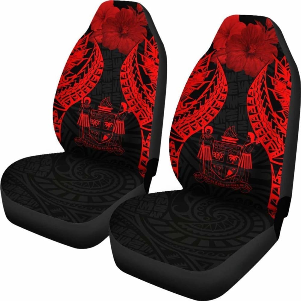 Fiji Polynesian Car Seat Covers Pride Seal And Hibiscus Red -