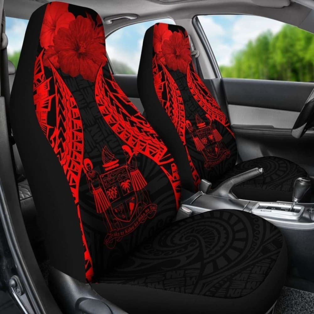 Fiji Polynesian Car Seat Covers Pride Seal And Hibiscus Red -