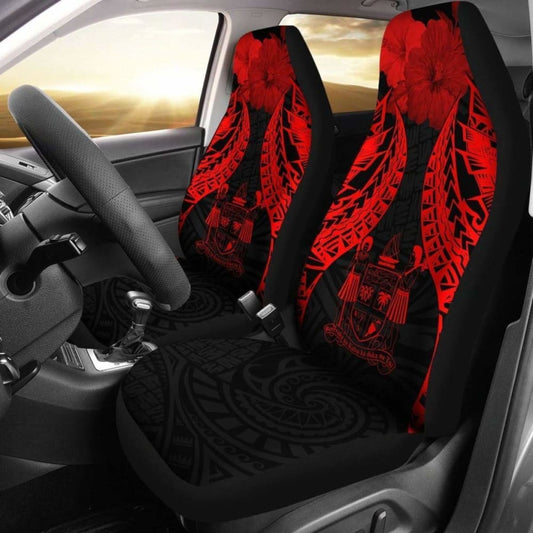 Fiji Polynesian Car Seat Covers Pride Seal And Hibiscus Red -