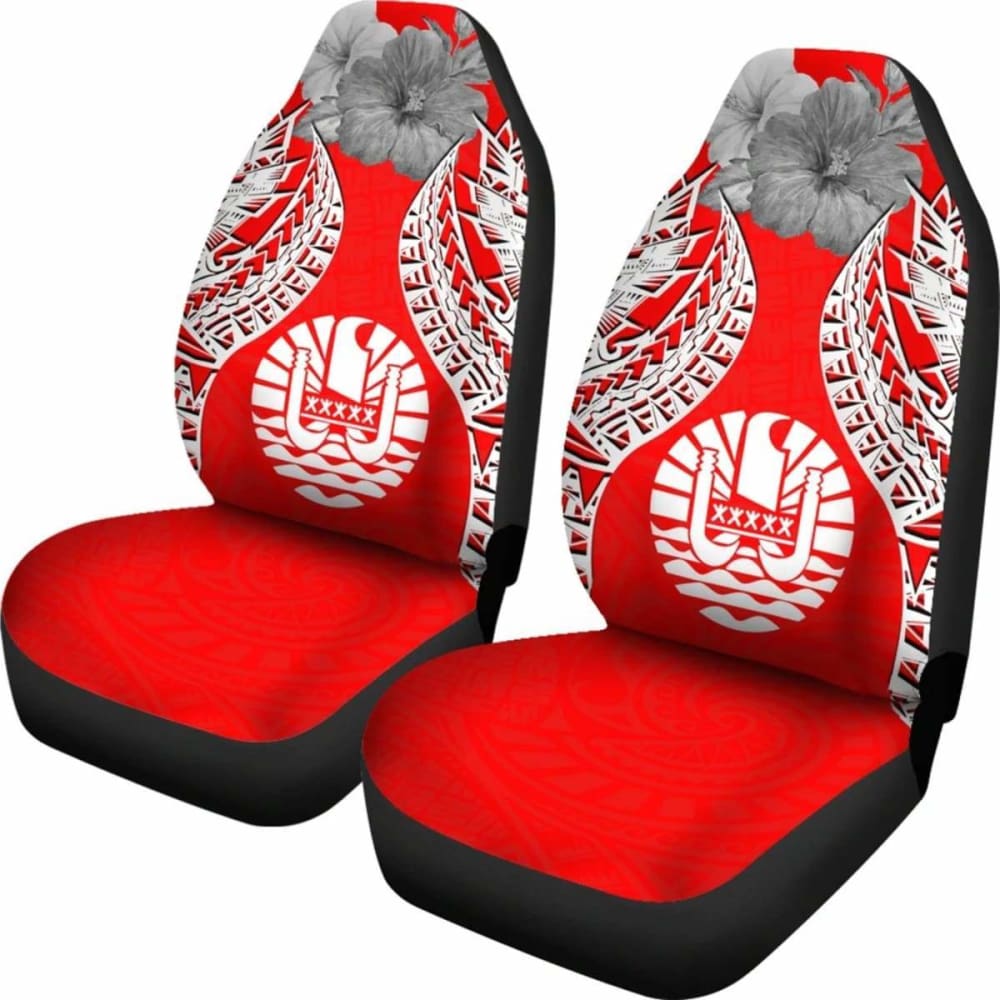 Tahiti Polynesian Car Seat Covers Pride Seal And Hibiscus Red White -