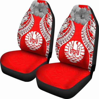 Tahiti Polynesian Car Seat Covers Pride Seal And Hibiscus Red White -