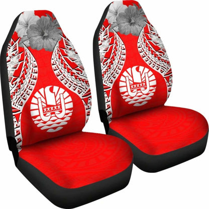 Tahiti Polynesian Car Seat Covers Pride Seal And Hibiscus Red White -