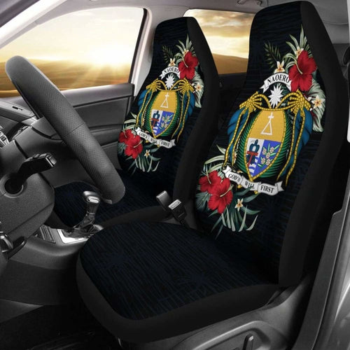 Nauru Car Seat Covers - Nauru Coat Of Arms Hibiscus -