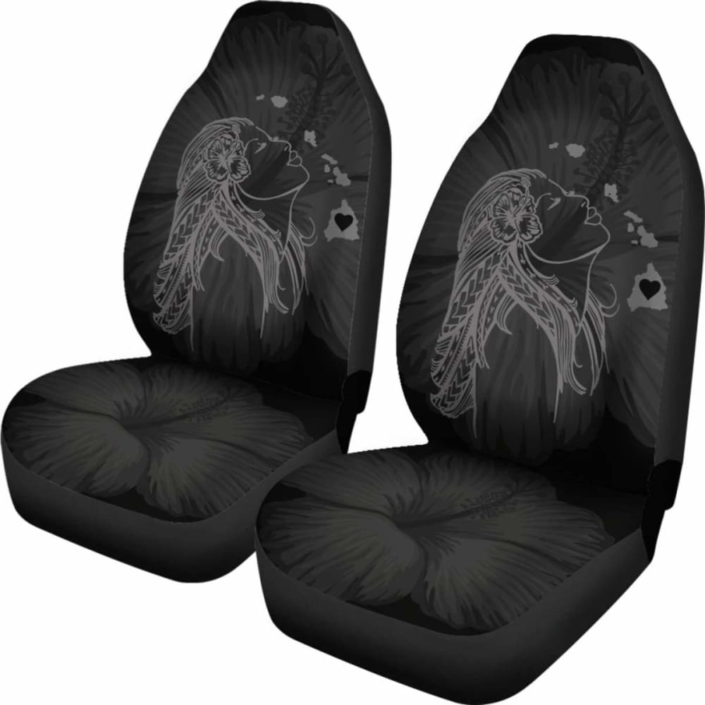 Alohawaii Car Seat Covers - Hawaii Hula Girl Hibiscus Map Gray -