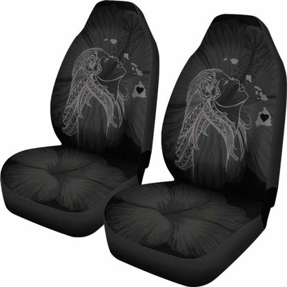 Alohawaii Car Seat Covers - Hawaii Hula Girl Hibiscus Map Gray -