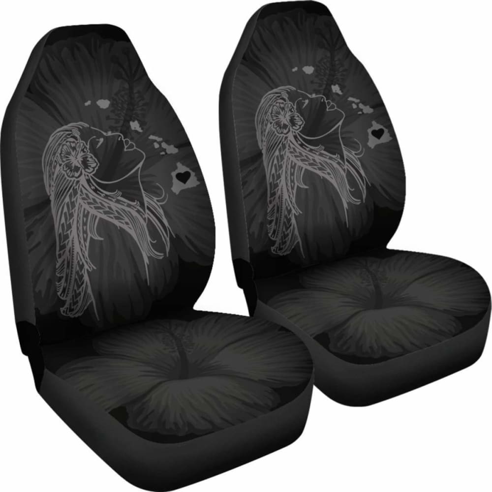Alohawaii Car Seat Covers - Hawaii Hula Girl Hibiscus Map Gray -