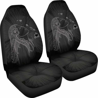 Alohawaii Car Seat Covers - Hawaii Hula Girl Hibiscus Map Gray -