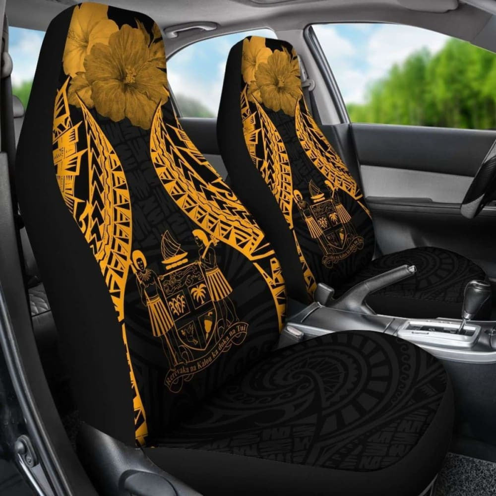 Fiji Polynesian Car Seat Covers Pride Seal And Hibiscus Gold -