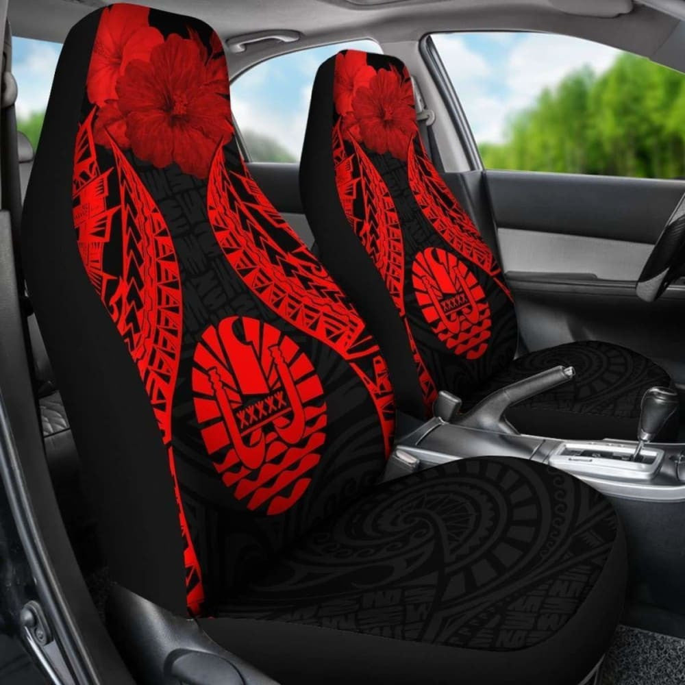 Tahiti Polynesian Car Seat Covers Pride Seal And Hibiscus Red -