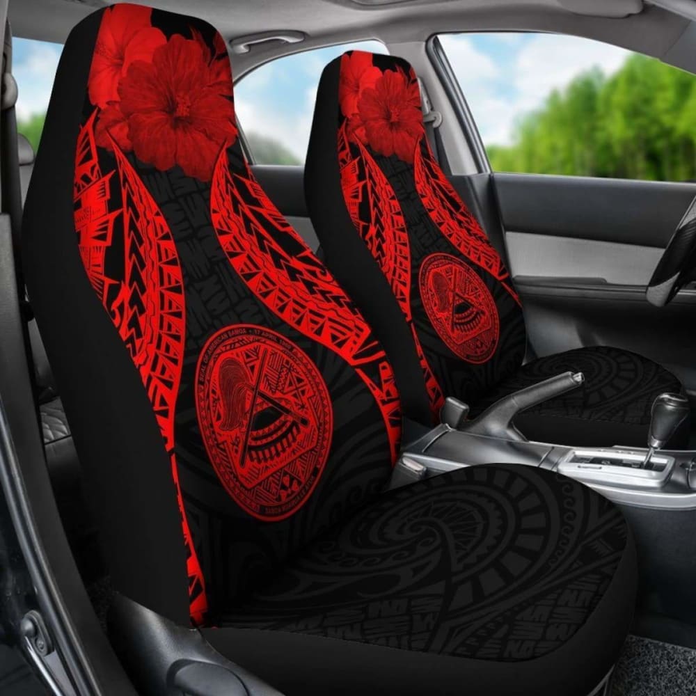 American Samoa Polynesian Car Seat Covers Pride Seal And Hibiscus Red -