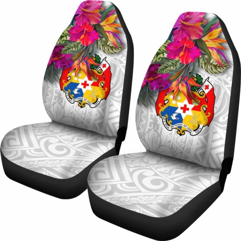 Tonga Car Seat Covers Polynesian Hibiscus White Pattern -