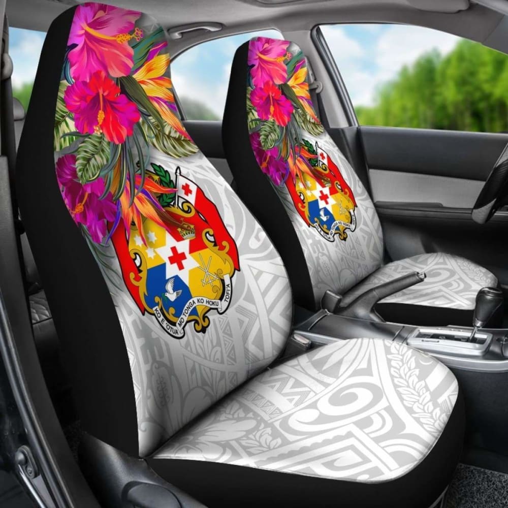 Tonga Car Seat Covers Polynesian Hibiscus White Pattern -