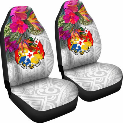 Tonga Car Seat Covers Polynesian Hibiscus White Pattern -