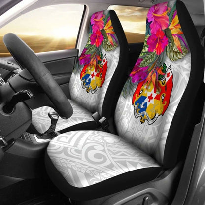 Tonga Car Seat Covers Polynesian Hibiscus White Pattern -
